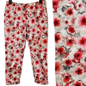 Elie Tahari Tropical Floral Capri Pants Size 28 Womens Pink Hibiscus